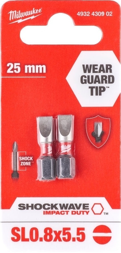 Біти Milwaukee Shockwave, SL0, 8x5, 5х25мм, набір 2шт (4932430902)фото