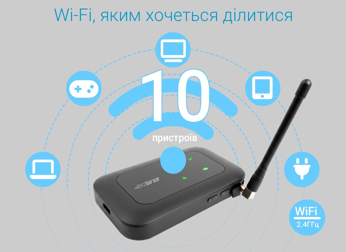 Мобільний 4G Wi-Fi роутер 2E PowerLink (MiFi-2 2025) Black (794300866717)фото