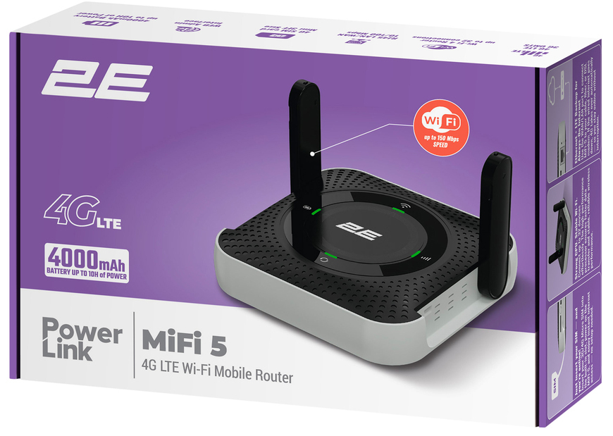 Мобильный 4G Wi-Fi роутер 2E PowerLink (MiFi-5 2025) Black (794300866700) фото 