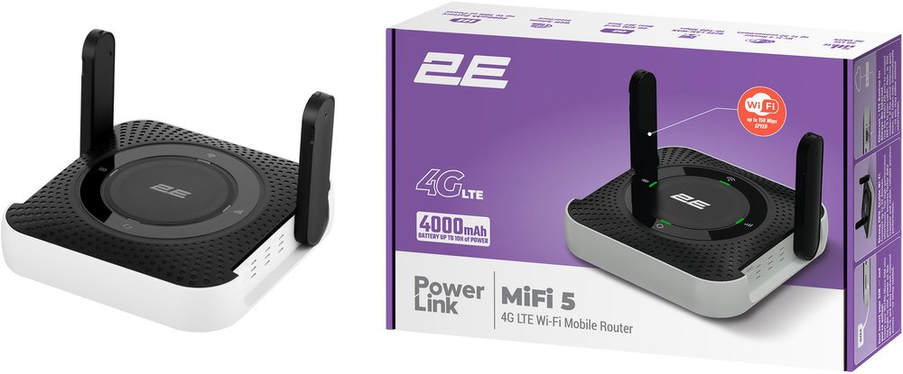 Мобильный 4G Wi-Fi роутер 2E PowerLink (MiFi-5 2025) Black (794300866700) фото 