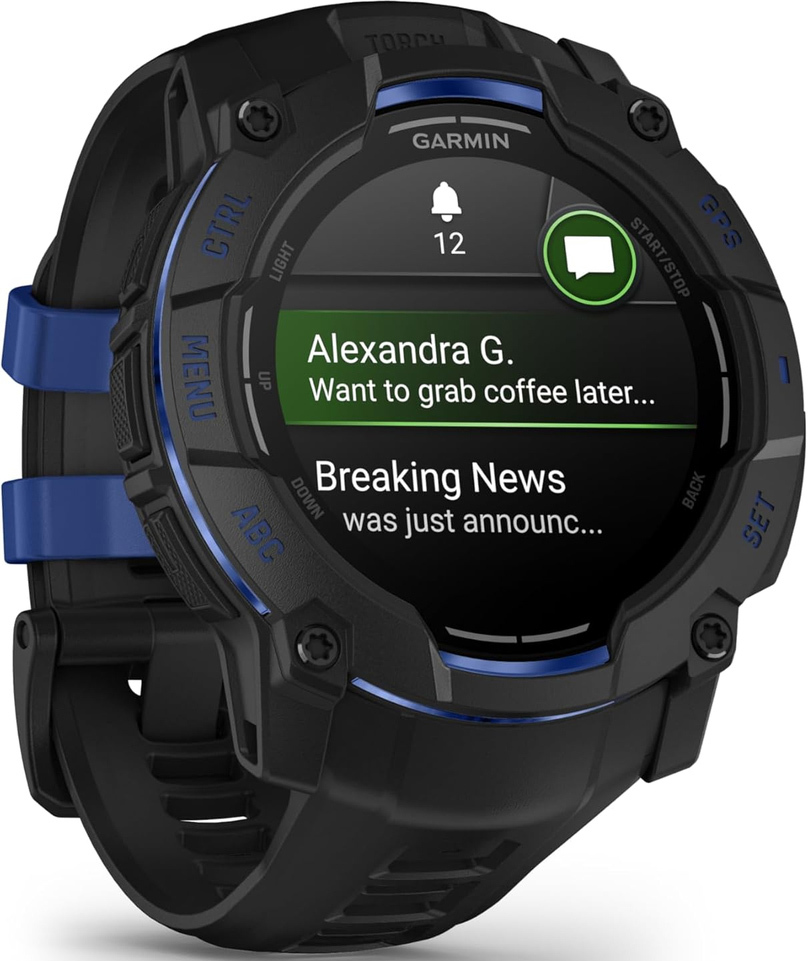 Смарт-годинник Garmin Instinct 3 50mm AMOLED Black with Bolt Blue Accents (010-03020-03)фото