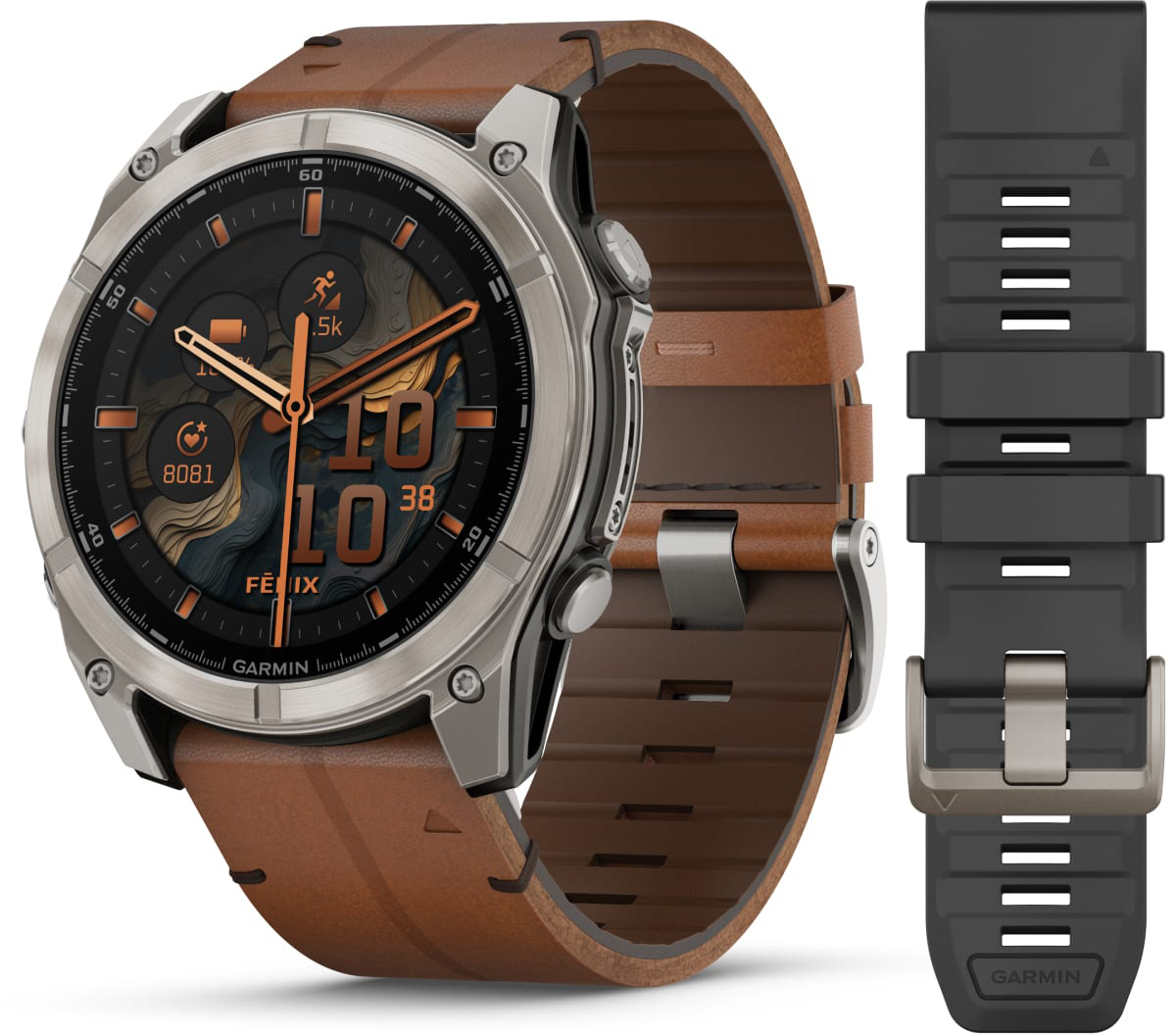 Смарт-часы Garmin Fenix 8 51mm AMOLED Sapphire Bare Ti Blk/Chsnt Lthr (010-02905-40) фото 