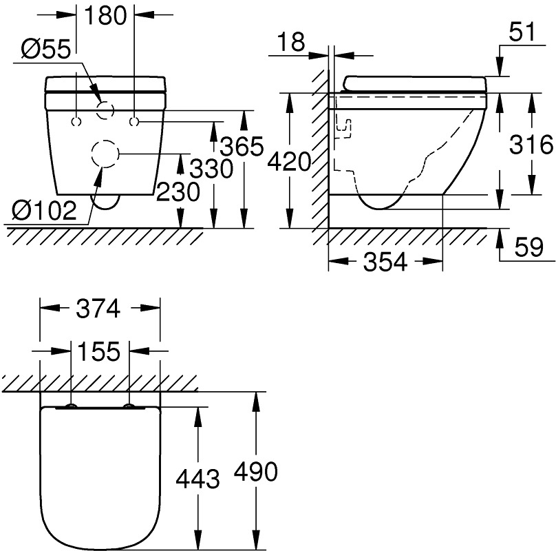Комплект Grohe Mega Bundle унитаз с инсталляцией, раковина со смесителем и душевая система (38555MBK) фото 23