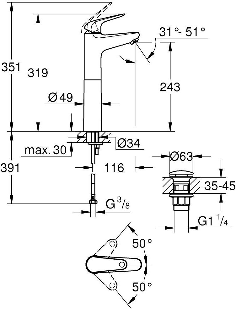 Комплект Grohe Mega Bundle унитаз с инсталляцией, раковина со смесителем и душевая система (38555MBK) фото 19