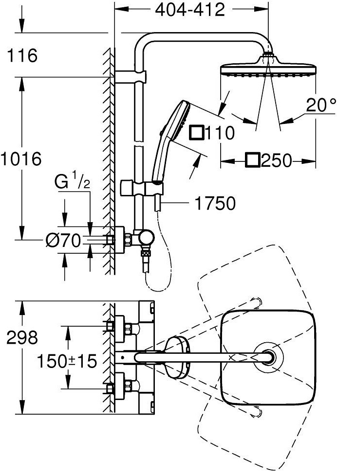 Комплект Grohe Mega Bundle унитаз с инсталляцией, раковина со смесителем и душевая система (38555MBK) фото 20