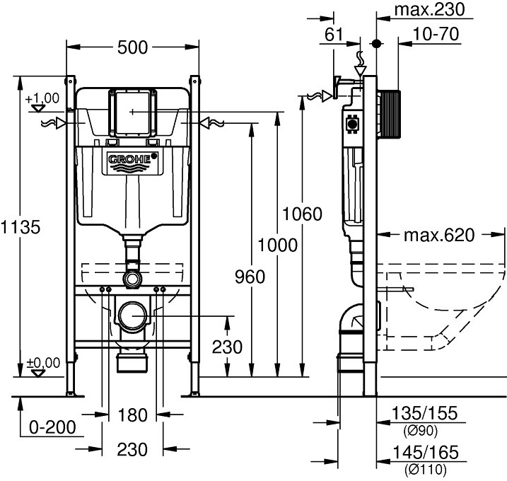 Комплект Grohe Mega Bundle унитаз с инсталляцией, раковина со смесителем и душевая система (38555MBK) фото 22