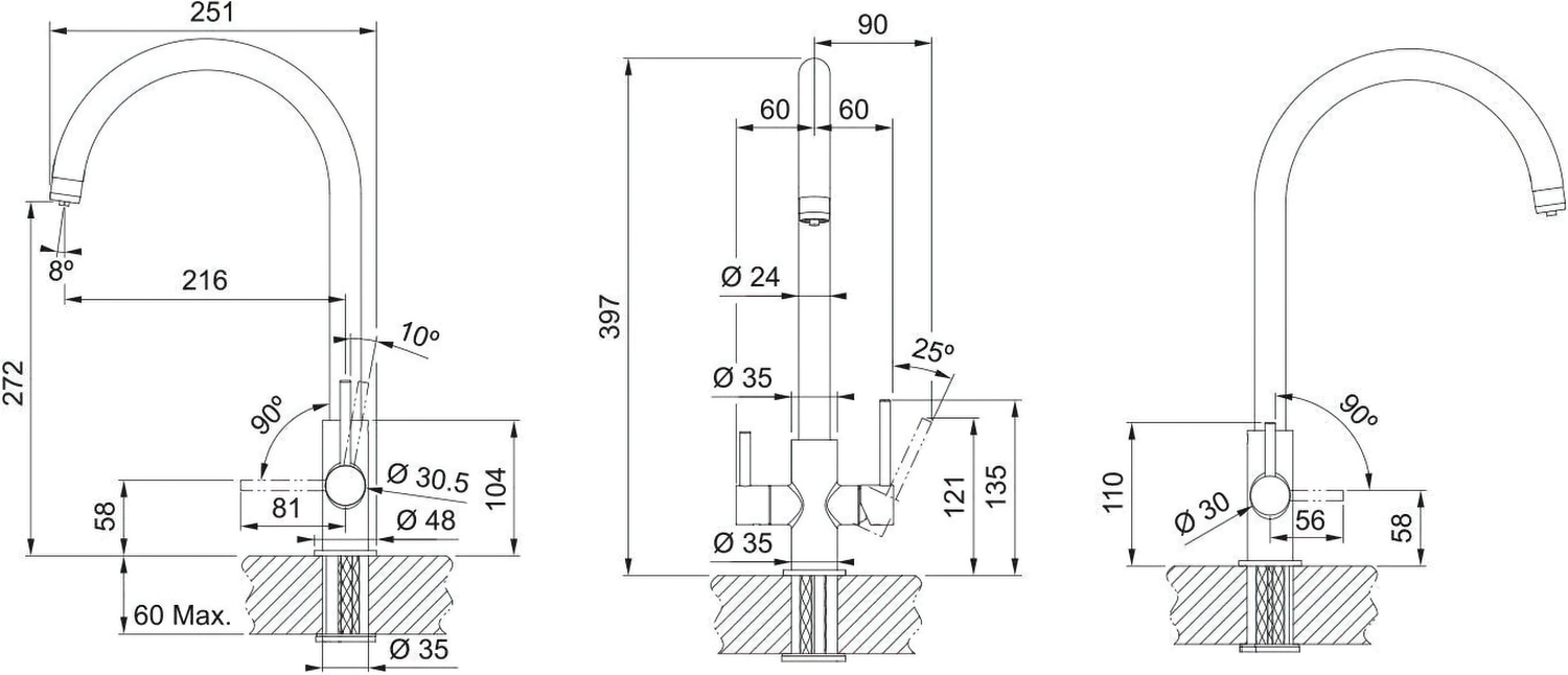 Смеситель для кухни Franke Lina Clear Water, 216 мм, поворотный, черный матовый (160.0702.681) фото 