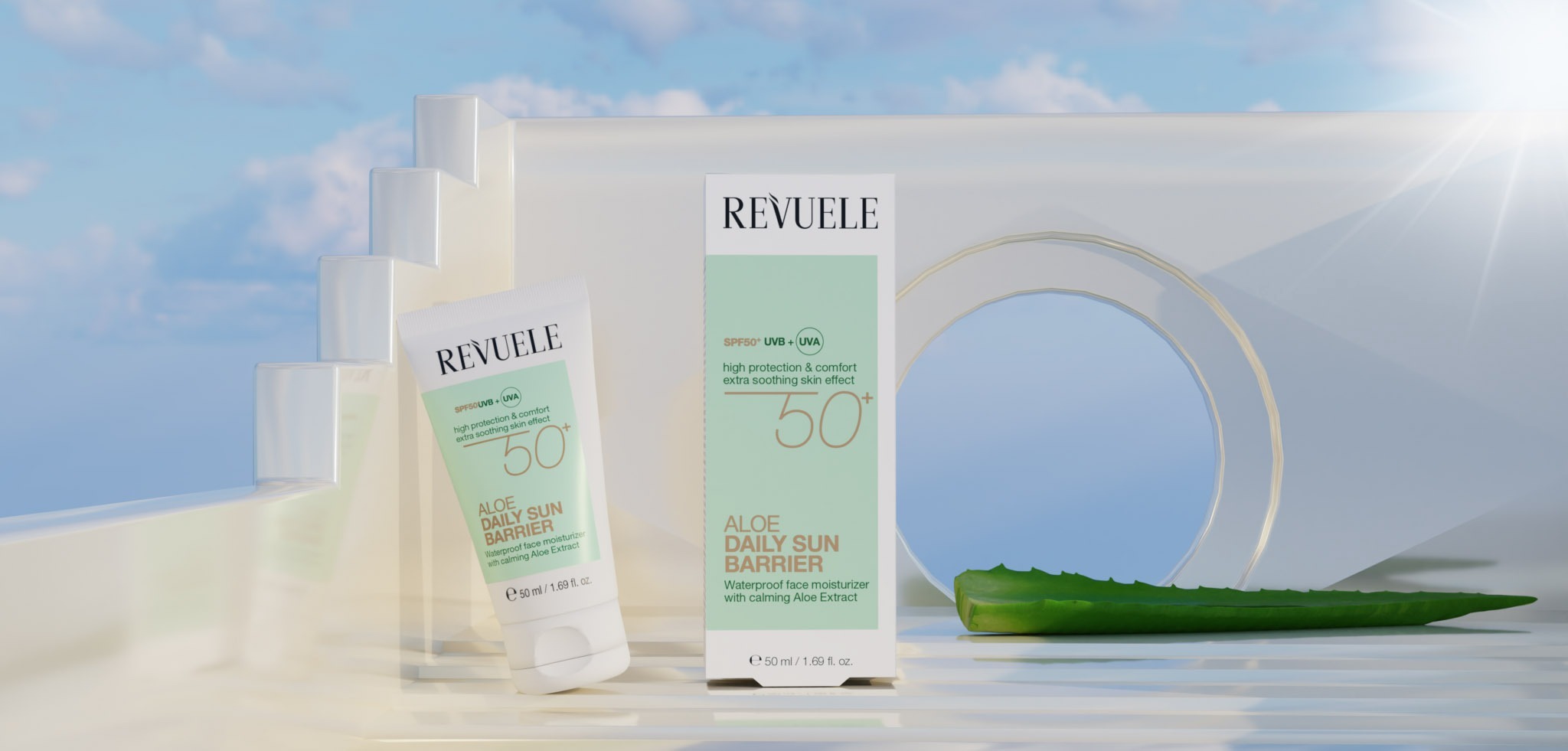 Крем-барьер для лица солнцезащитный Revuele Aloe Daily Sun Barrier SPF 50+ Ежедневный 50 мл фото 3