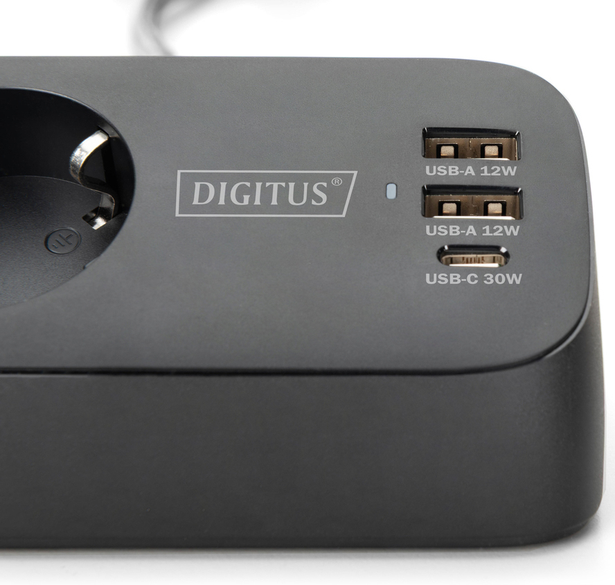 Блок розеток DIGITUS Office, 3xSchuko, 2xUSB-A, 1xUSB-C, 16A, 1.5м, вилка Schuko, чорний (DA-70625)фото