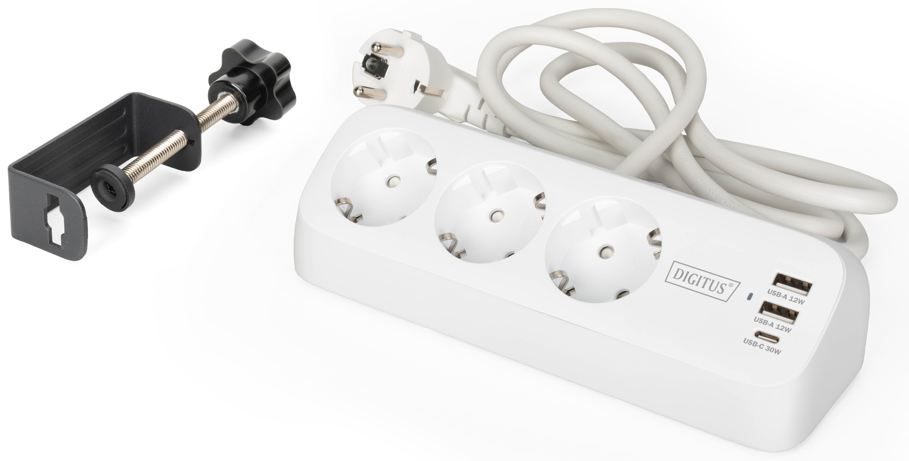 Блок розеток DIGITUS Office, 3xSchuko, 2xUSB-A, 1xUSB-C, 16A, 1.5м, вилка Schuko, білий (DA-70626)фото