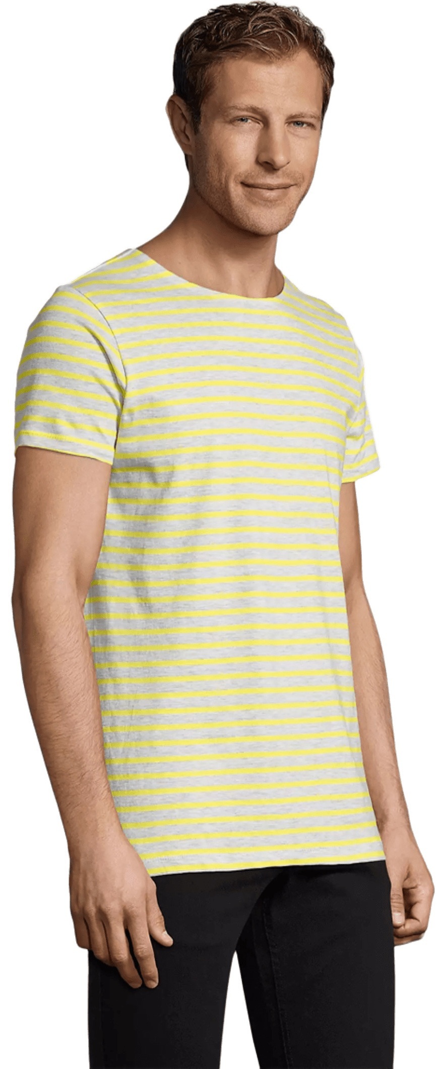 Футболка хлопковая мужская Sol’s Miles Men 01398798 L светло-серый меланж/лимонный фото 