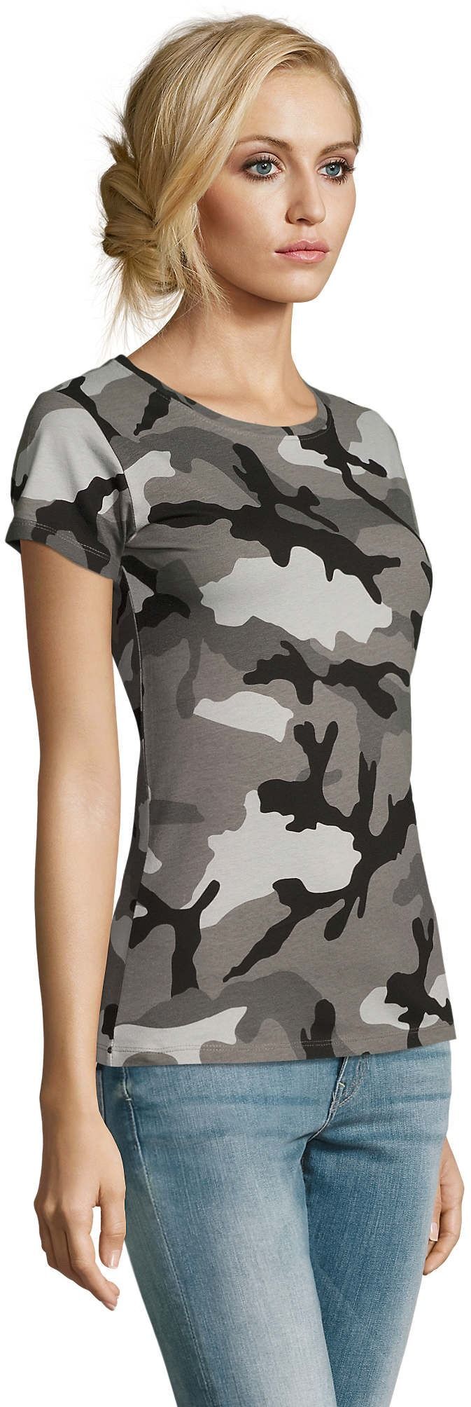 Футболка хлопковая женская Sol’s CAMO WOMEN 01187521 L серый камуфляж фото 3