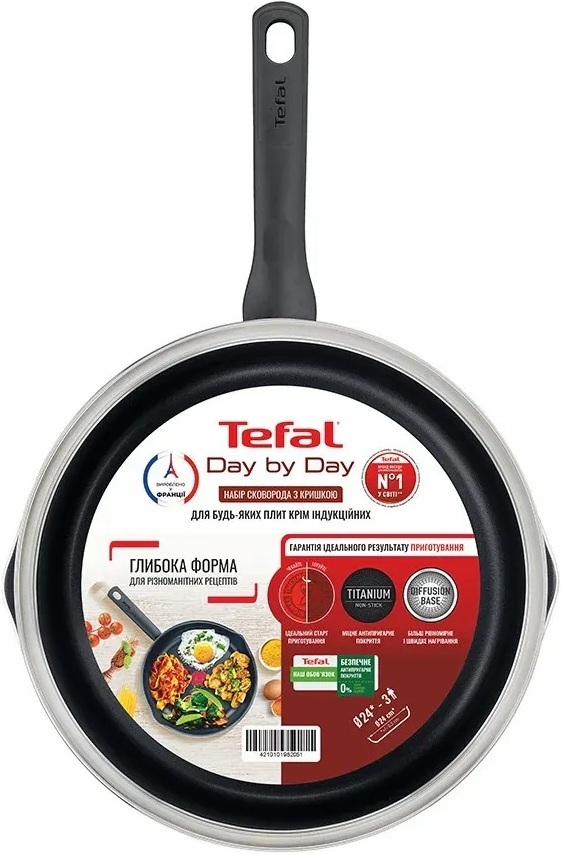Сковорода с крышкой Tefal Day by Day, 24см, с крышкой, черный (B5580423_SET) фото 