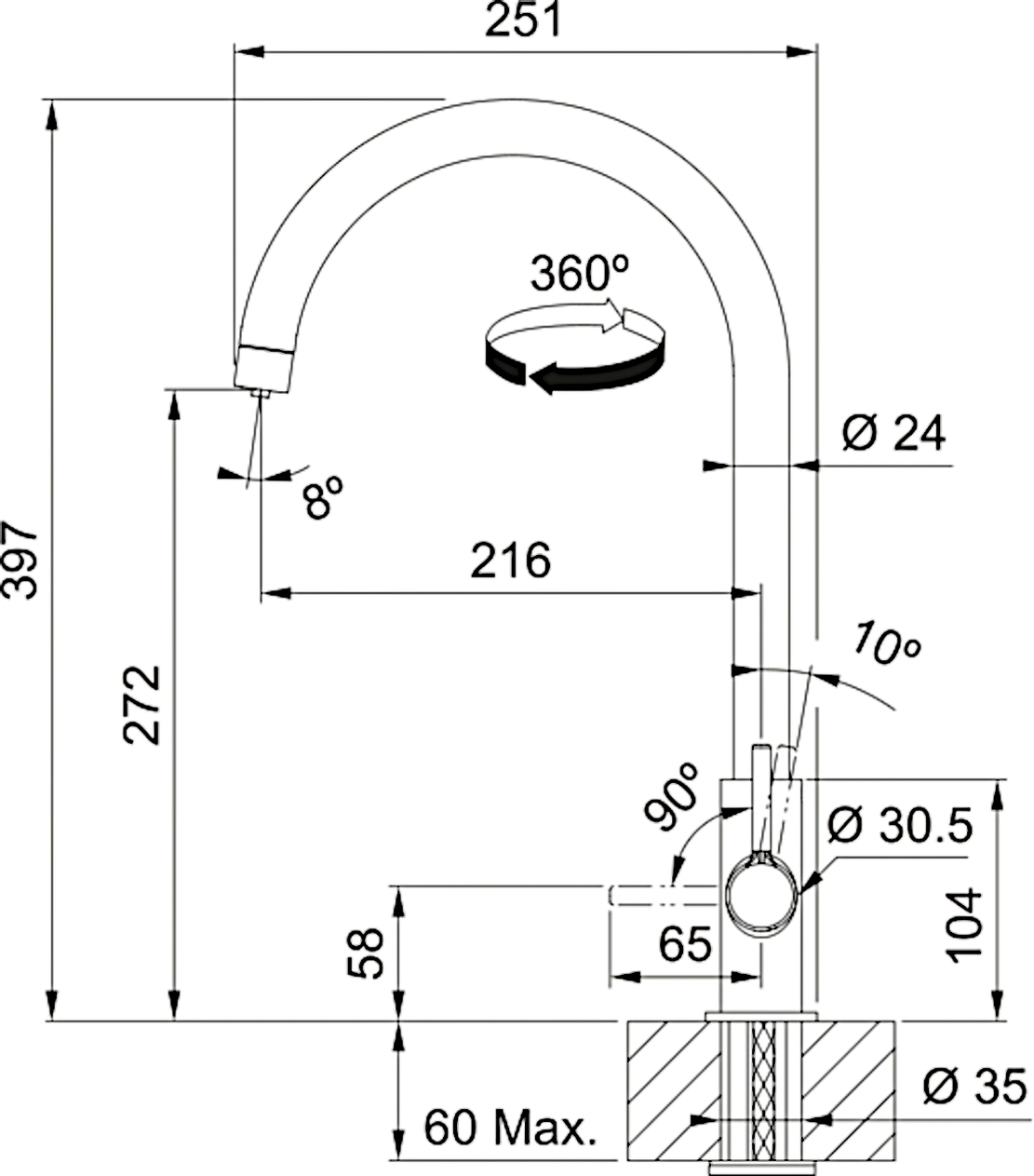 Смеситель для кухни Franke Lina J Clear Water 2.0, 216 мм, поворотный, хром (120.0730.806) фото 