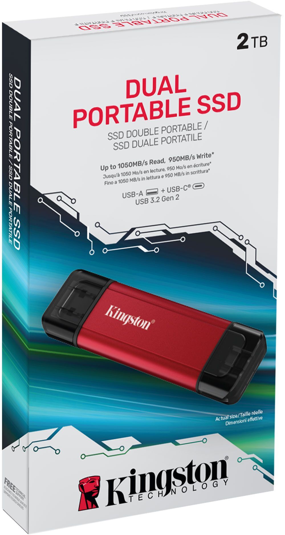 Портативный SSD Kingston 2TB USB 3.2 Gen 2 Dual USB-A R1050/W950MB/s (SPSD/2TB) фото 4