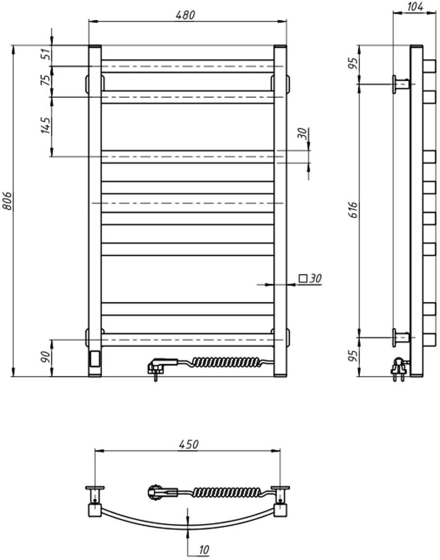 Полотенцесушитель Navin электрический Avalon, 800х480х104мм, черный (12-203053-4880) фото 