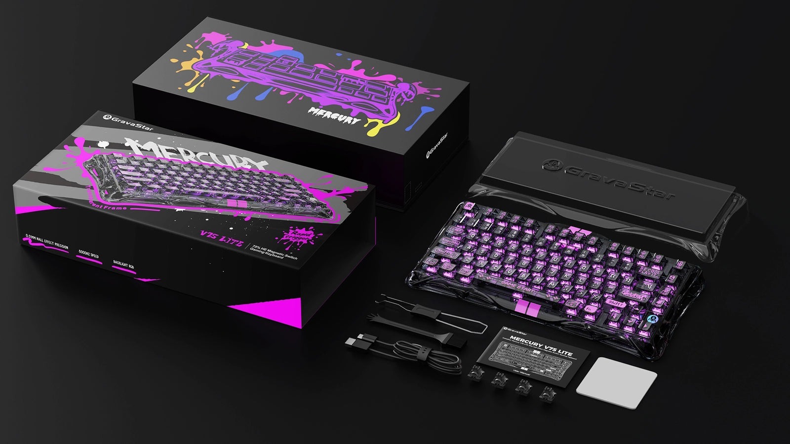 Клавиатура GravaStar Mercury V75 Lite Magnetic Blackcore, USB-A, RGB, Transparent Black (GSV75LITE_XTAL_BLK) фото 13