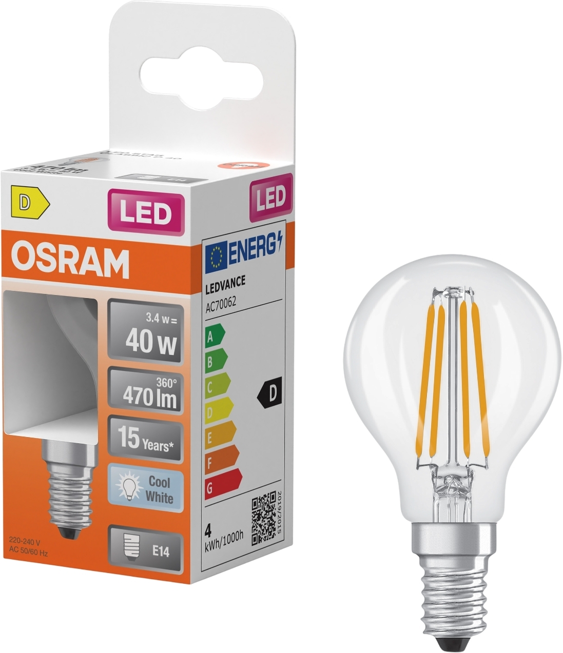 Лампа светодиодная OSRAM LED E14 40W 4000K (4099854468339) фото 5