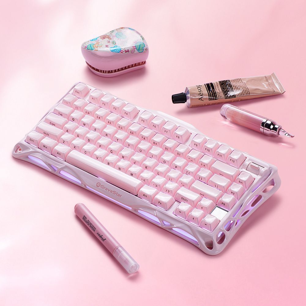 Клавіатура GravaStar Mercury K1 GravaStar x Kailh Cheery Pink, EN, BT/WL/USB, Sakura Pink (GS_K1_P_PNK)фото