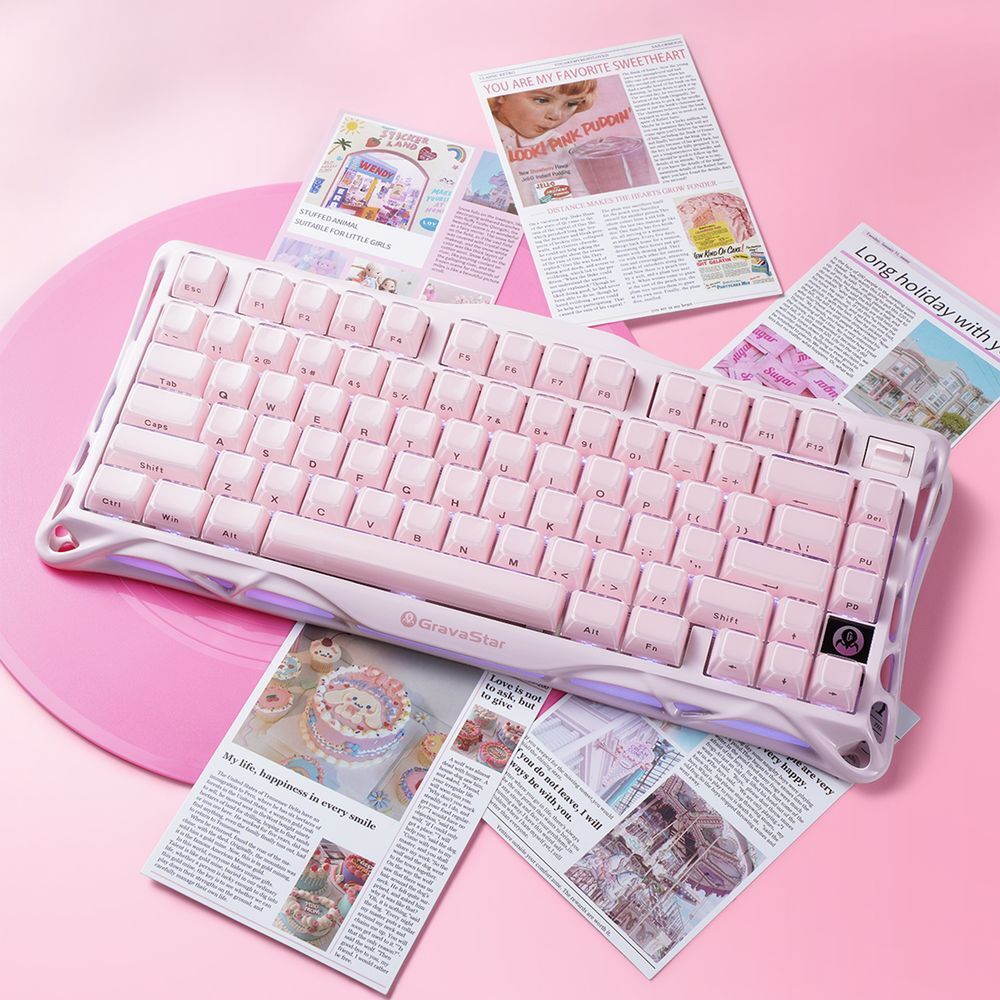 Клавіатура GravaStar Mercury K1 GravaStar x Kailh Cheery Pink, EN, BT/WL/USB, Sakura Pink (GS_K1_P_PNK)фото