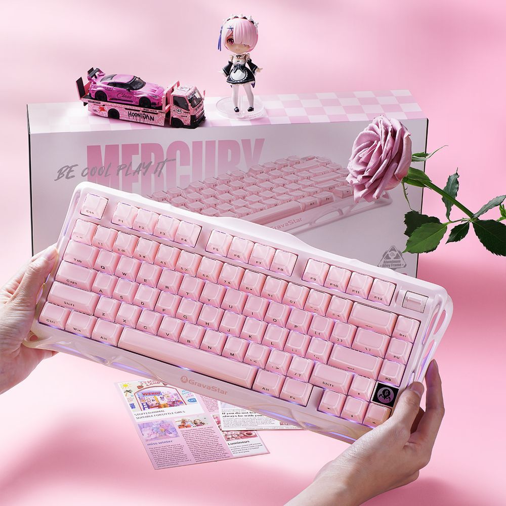 Клавіатура GravaStar Mercury K1 GravaStar x Kailh Cheery Pink, EN, BT/WL/USB, Sakura Pink (GS_K1_P_PNK)фото
