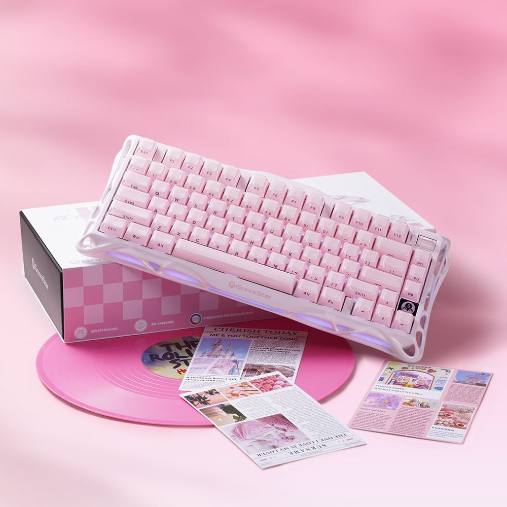 Клавіатура GravaStar Mercury K1 GravaStar x Kailh Cheery Pink, EN, BT/WL/USB, Sakura Pink (GS_K1_P_PNK)фото