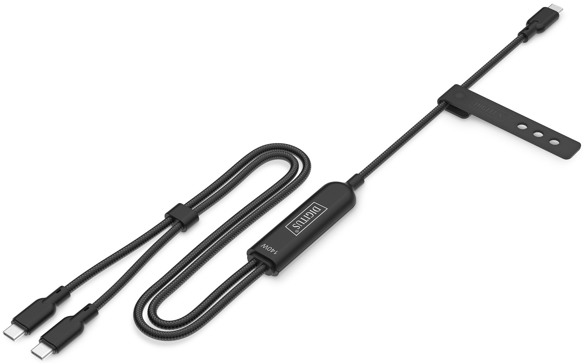 Кабель DIGITUS USB-C > 2xUSB-C заряджання/синхронізації, USB 2.0, 140W, 1.8м, чорнийфото