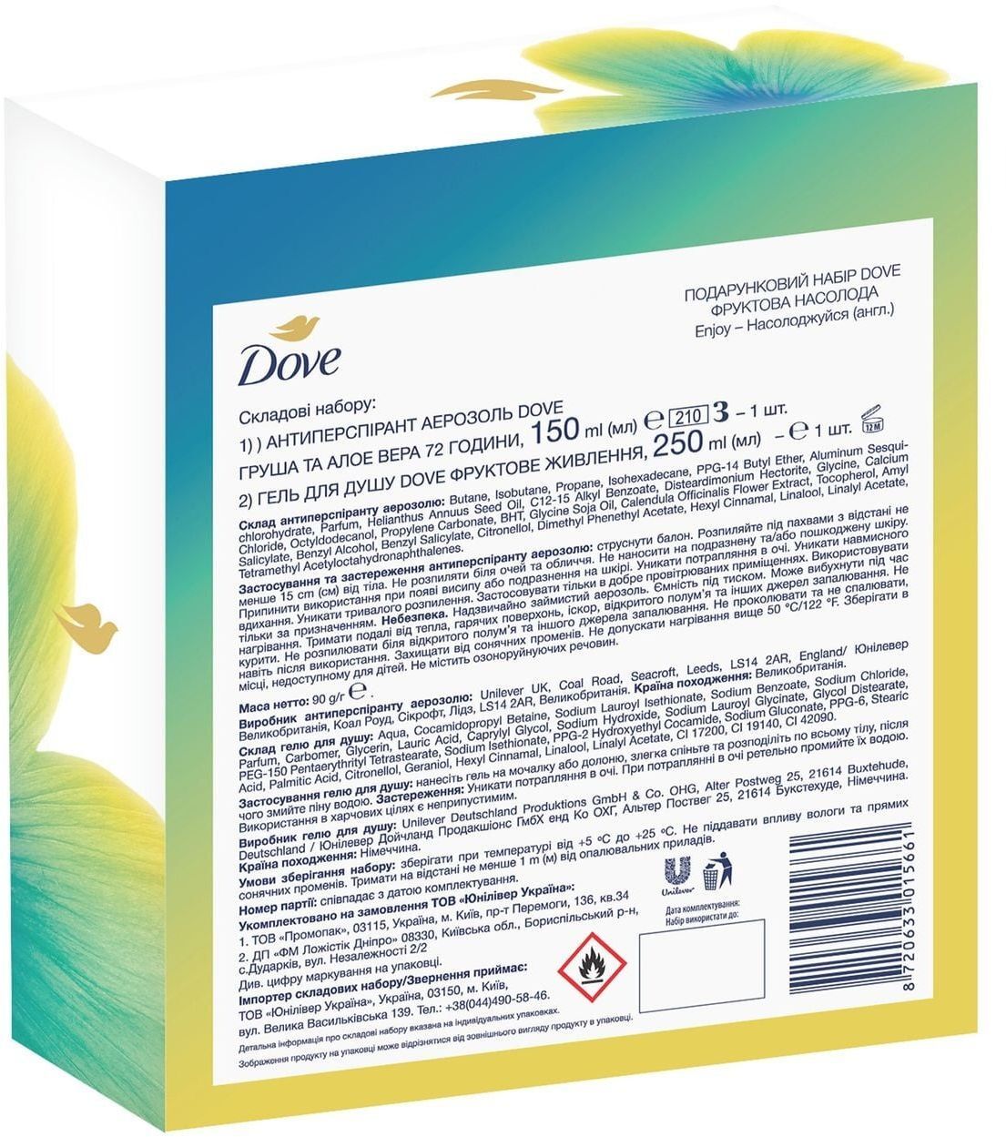 Подарунковий набір Dove Фруктова Насолода Антиперспірант аерозоль 150 мл + Гель для душу 250 млфото2