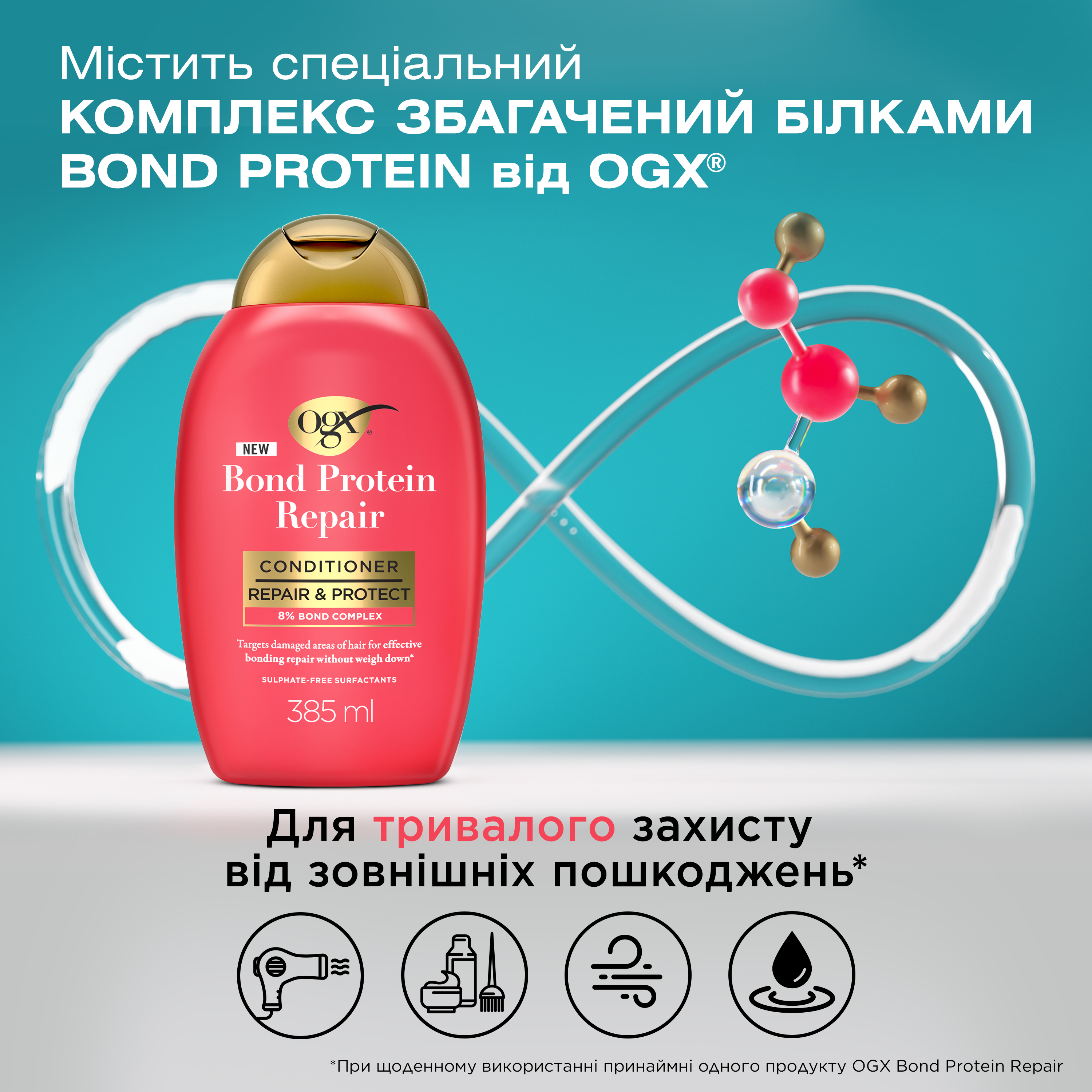 Відновлюючий кондиціонер для волосся OGX Bond Protein Repair з протеїнами 385 млфото4