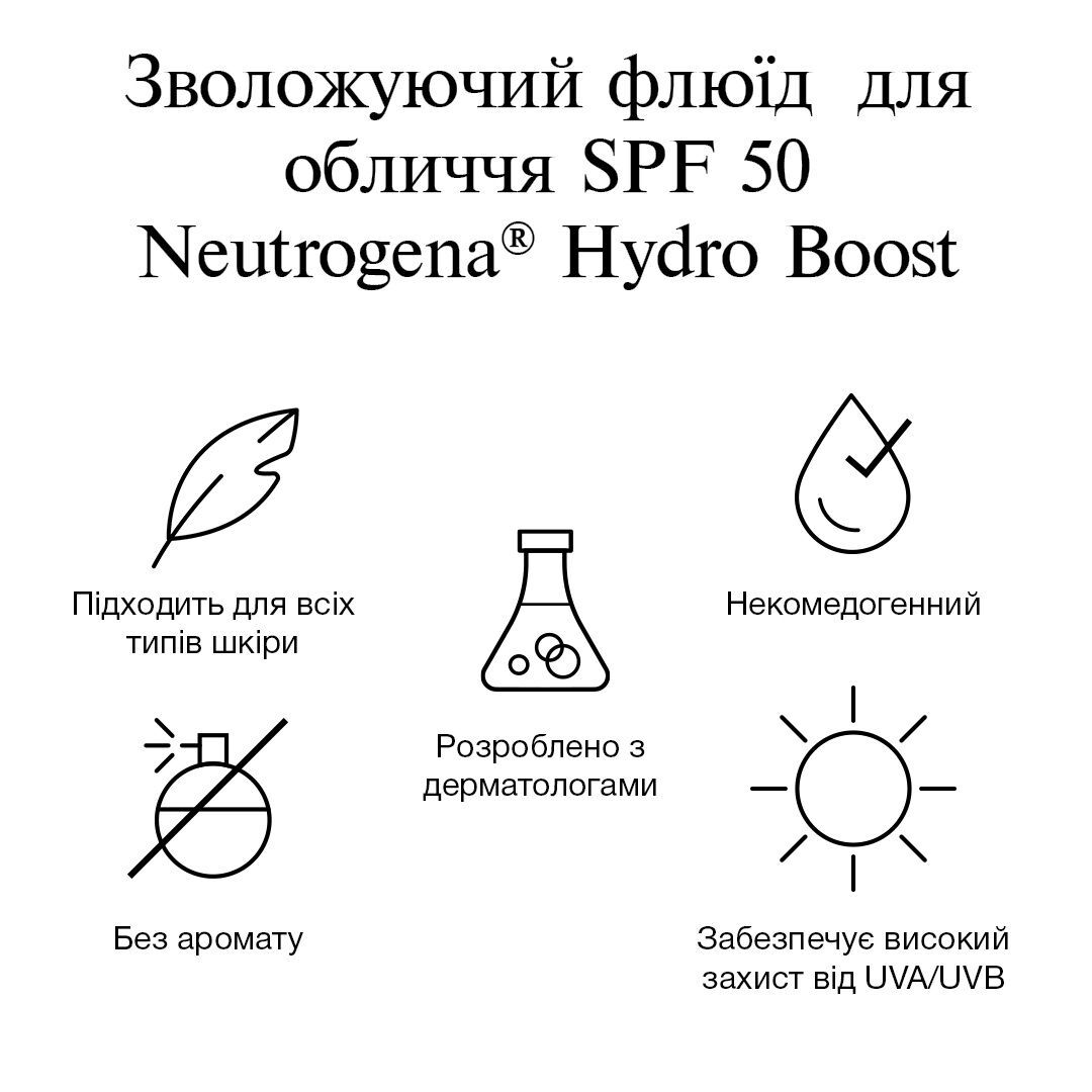 Зволожуючий флюїд для обличчя Neutrogena Hydro Boost SPF50 50 млфото