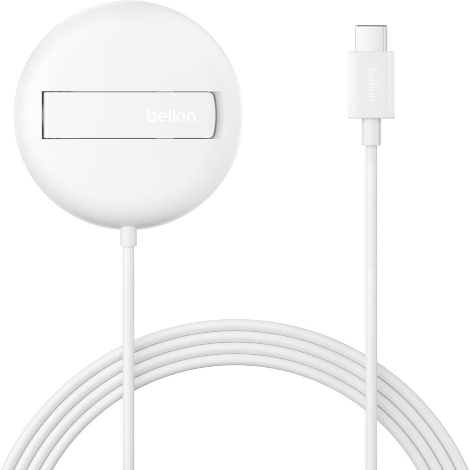 Зарядний пристрій бездротовий Belkin UltraCharge Magnetic Kickstand 15Вт, білий фото