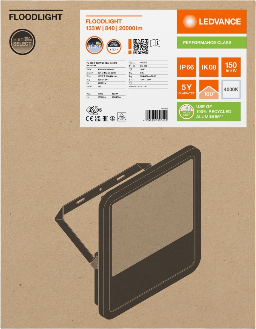 Прожектор Ledvance Floodlight 133 Вт, 20000 Лм, 4000 K, черный (4099854306402) фото 5