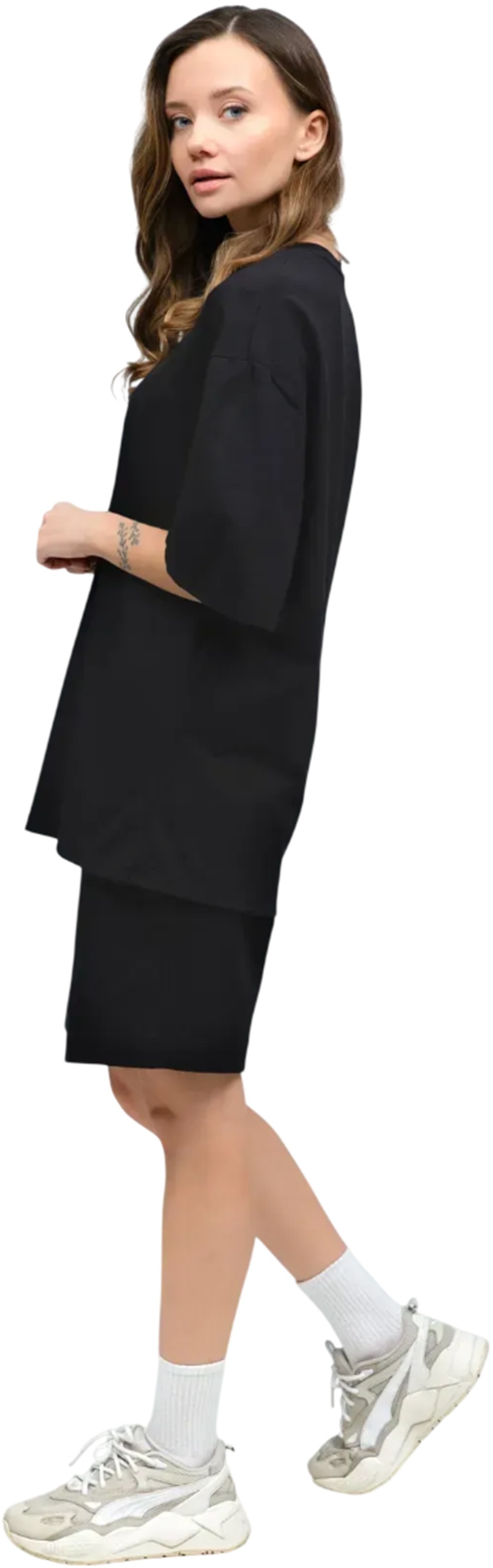 Спортивный костюм женский футболка оверсайз и шорты RAY Basic U1801W XS черный фото 3