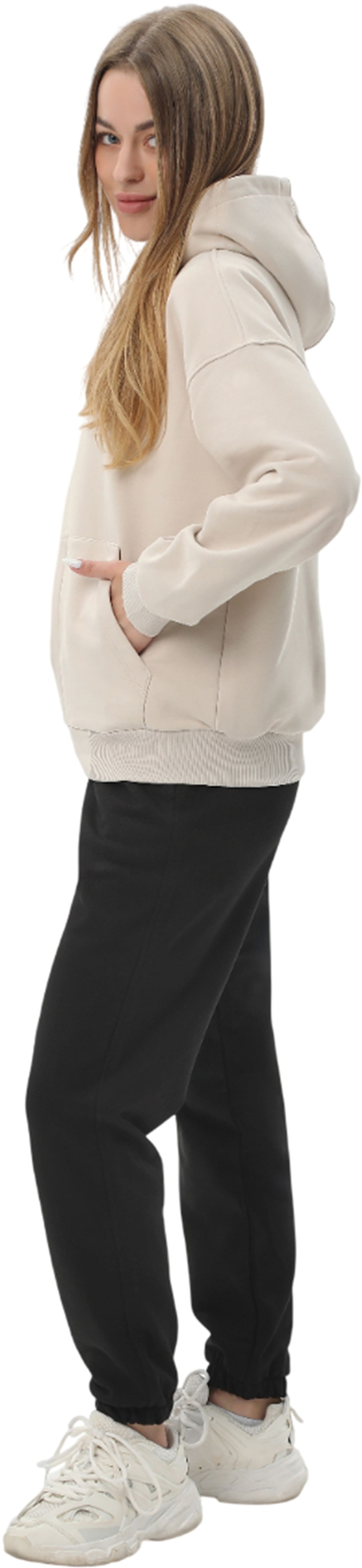 Спортивний костюм жіночий толстовка та штани RAY Premium loose U0809W 2XL бежевий/чорнийфото