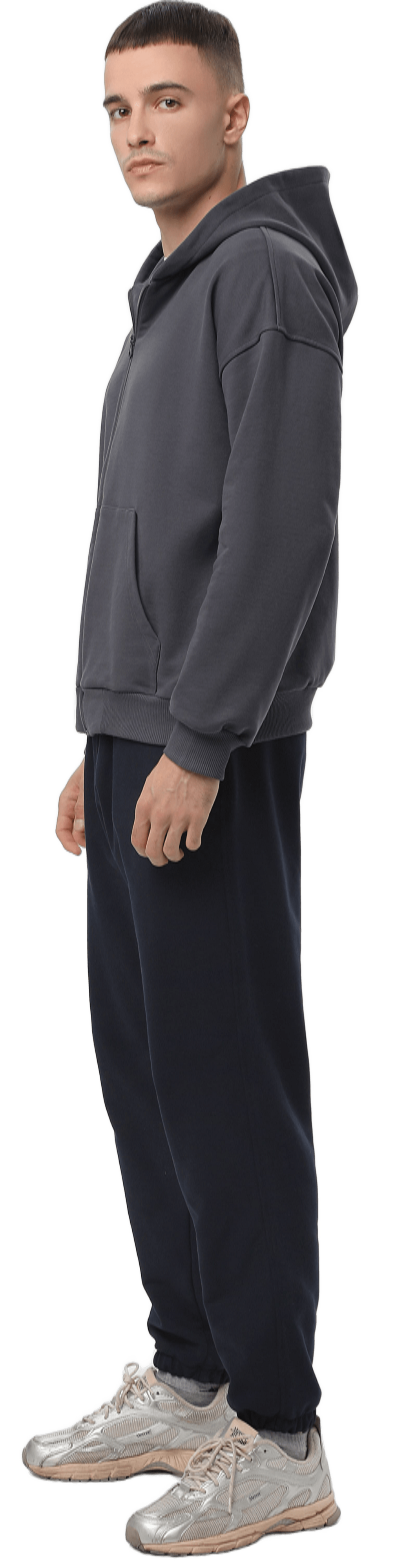 Спортивний костюм чоловічий худі на блискавці та штани RAY Premium loose U0809M 3XL темно-сірий/чорнийфото