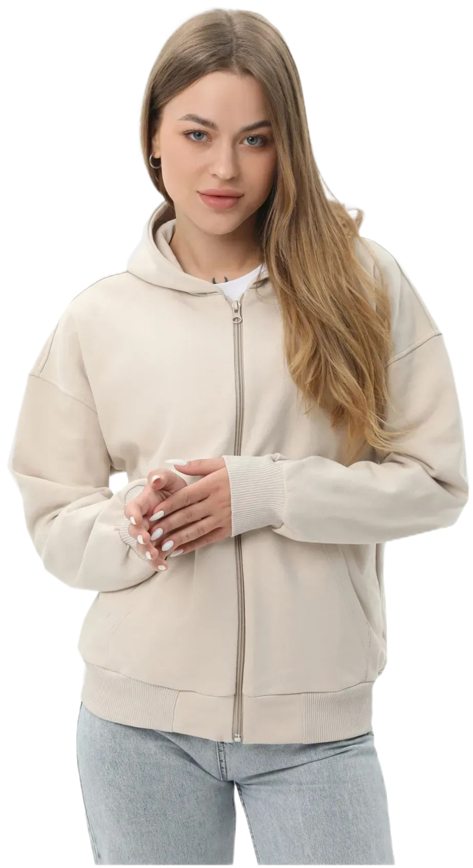 Набор худи женских базовых RAY Premium loose U0409W 3XL 2шт бежевый/черный фото 6