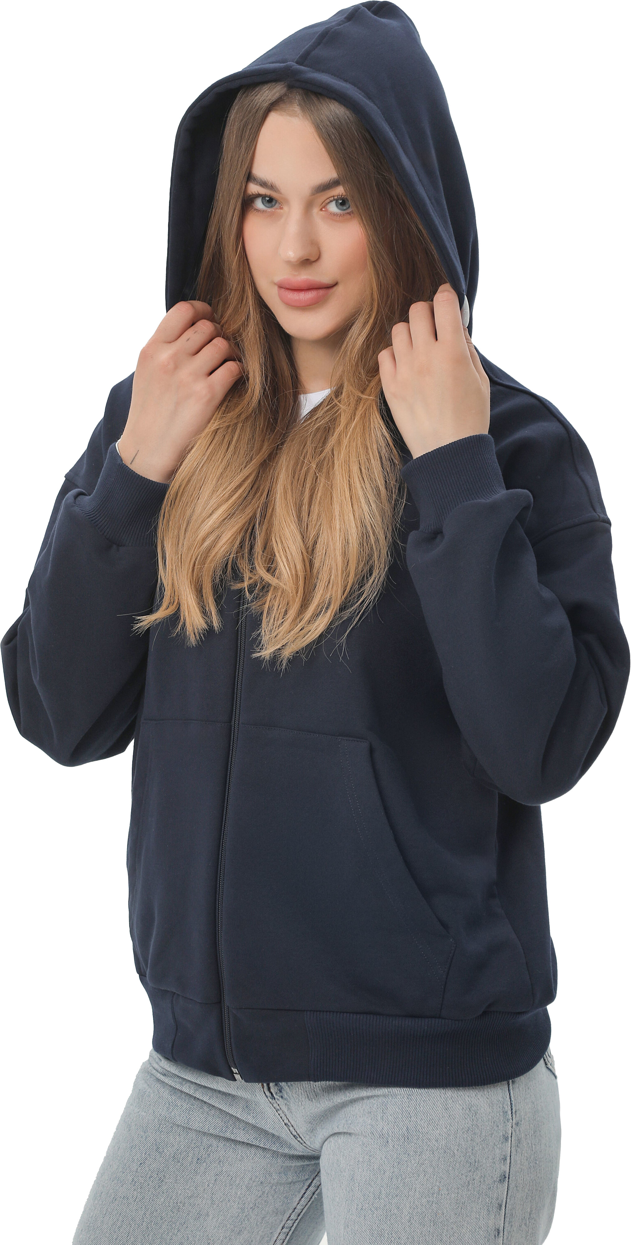 Набор худи женских базовых RAY Premium loose U0409W M 2шт темно-синий/черный фото 8