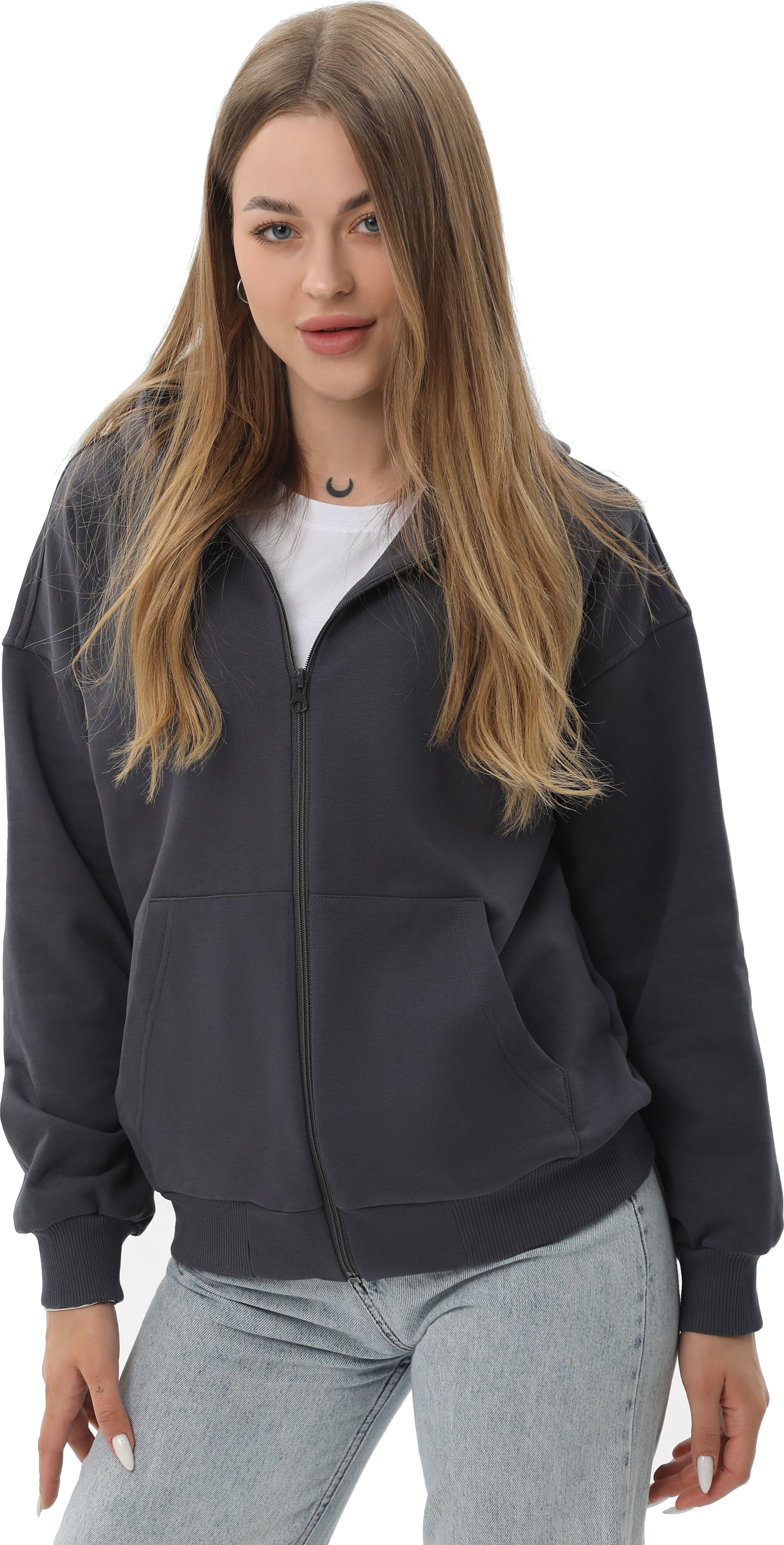 Набор худи женских базовых RAY Premium loose U0409W 3XL 2шт темно-серый/черный фото 2