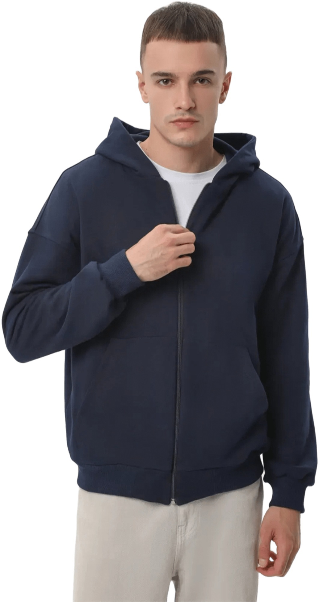 Набор худи на молнии мужских базовых RAY Premium loose U0409M XL 2шт бежевый/темно-синий фото 3