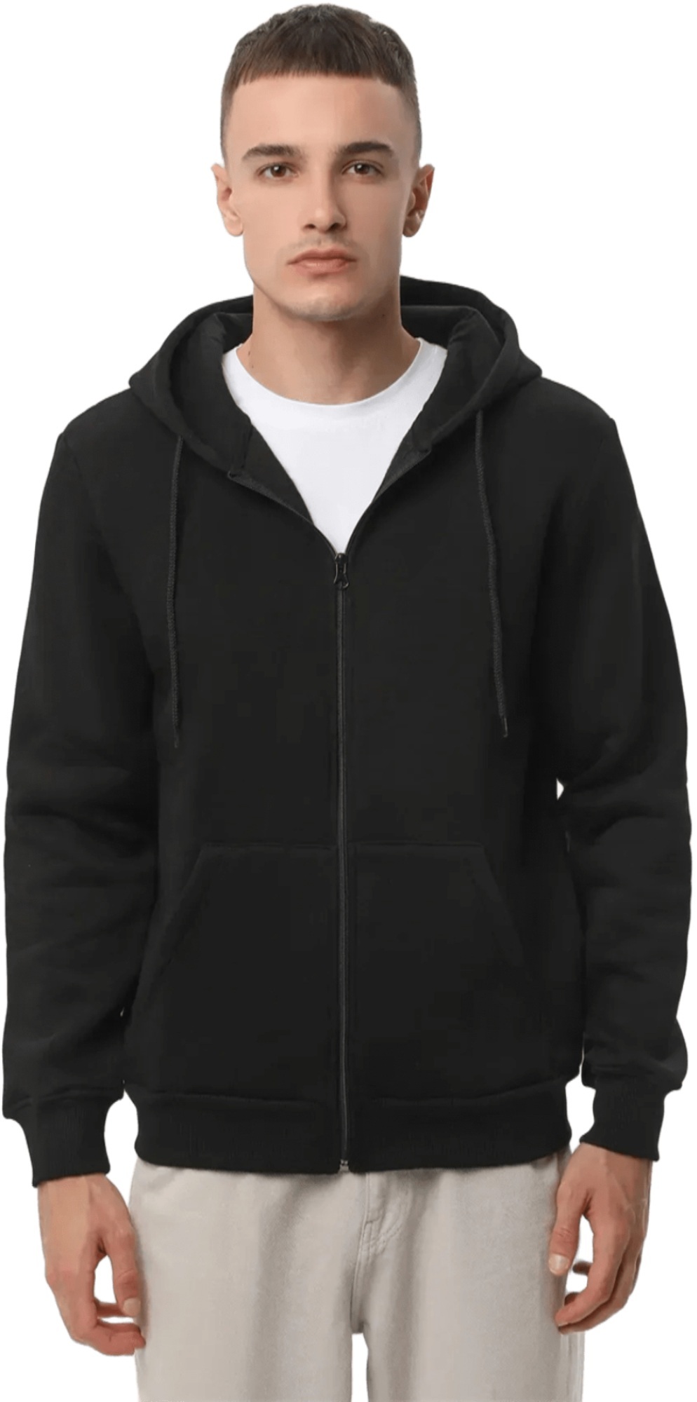 Набор худи на молнии мужских базовых RAY Premium loose U0409M S 2шт бежевый/черный фото 3