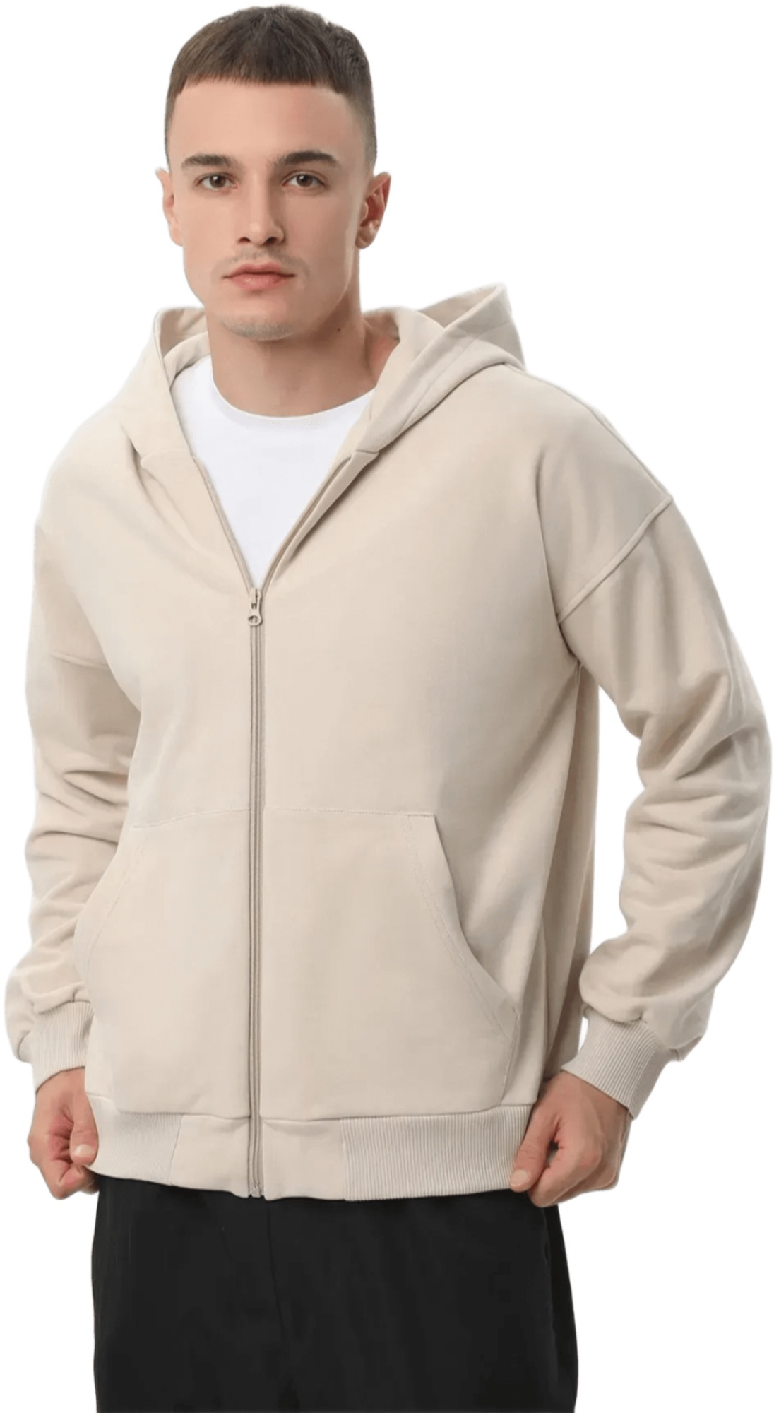 Набор худи на молнии мужских базовых RAY Premium loose U0409M S 2шт бежевый/черный фото 2