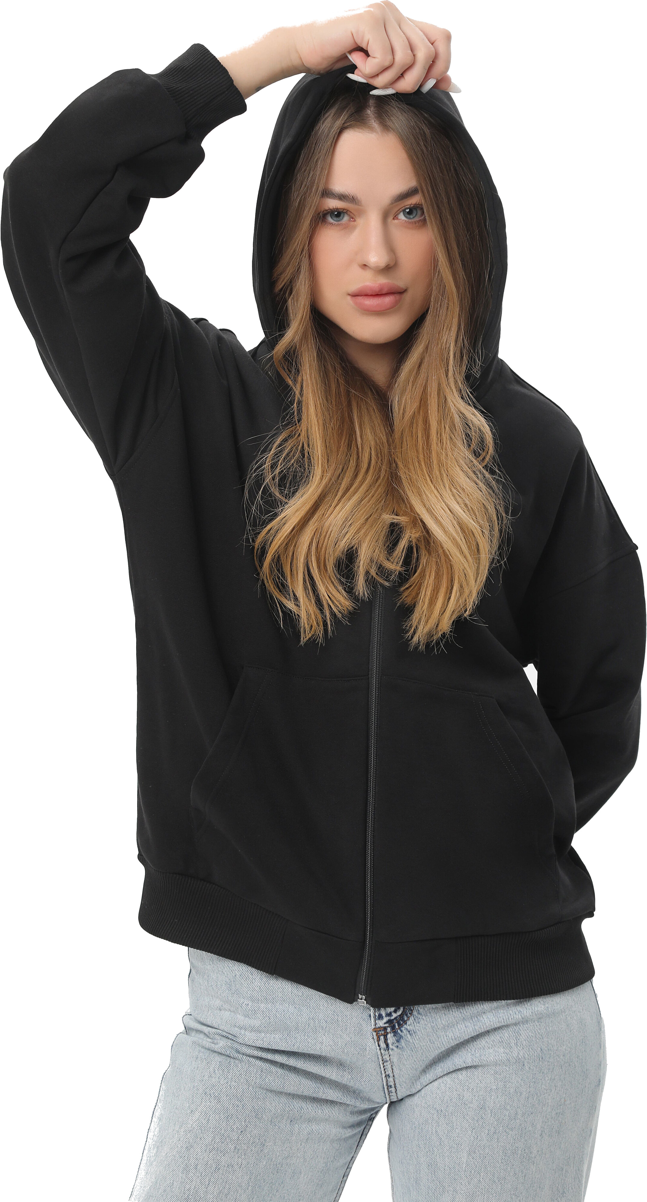 Худи на молнии женское RAY Premium loose U0409W 2XL черный фото 3