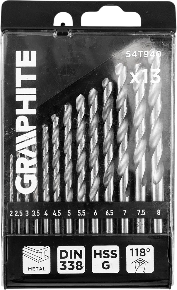 Набор сверл по металлу GRAPHITE HSS HSS-G 2-8мм кейс 13шт (54T940) фото 2