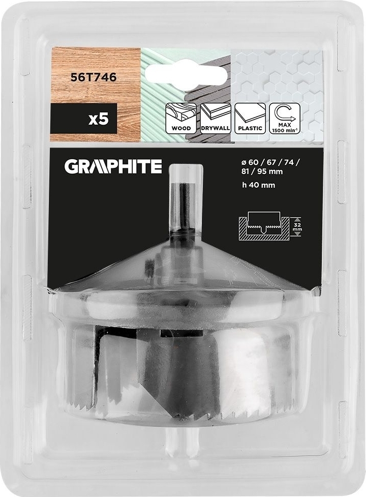 Коронки по дереву GRAPHITE 5шт (56T746) фото 7