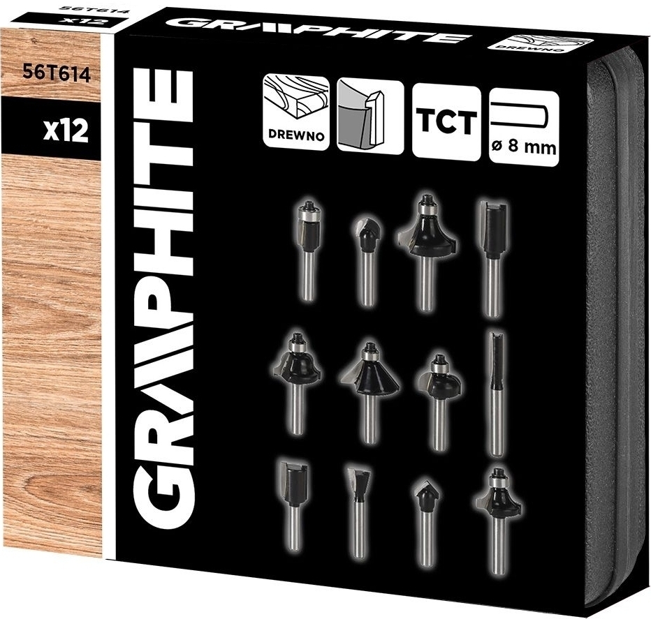 Набор фрез по дереву GRAPHITE Widia 12шт (56T614) фото 