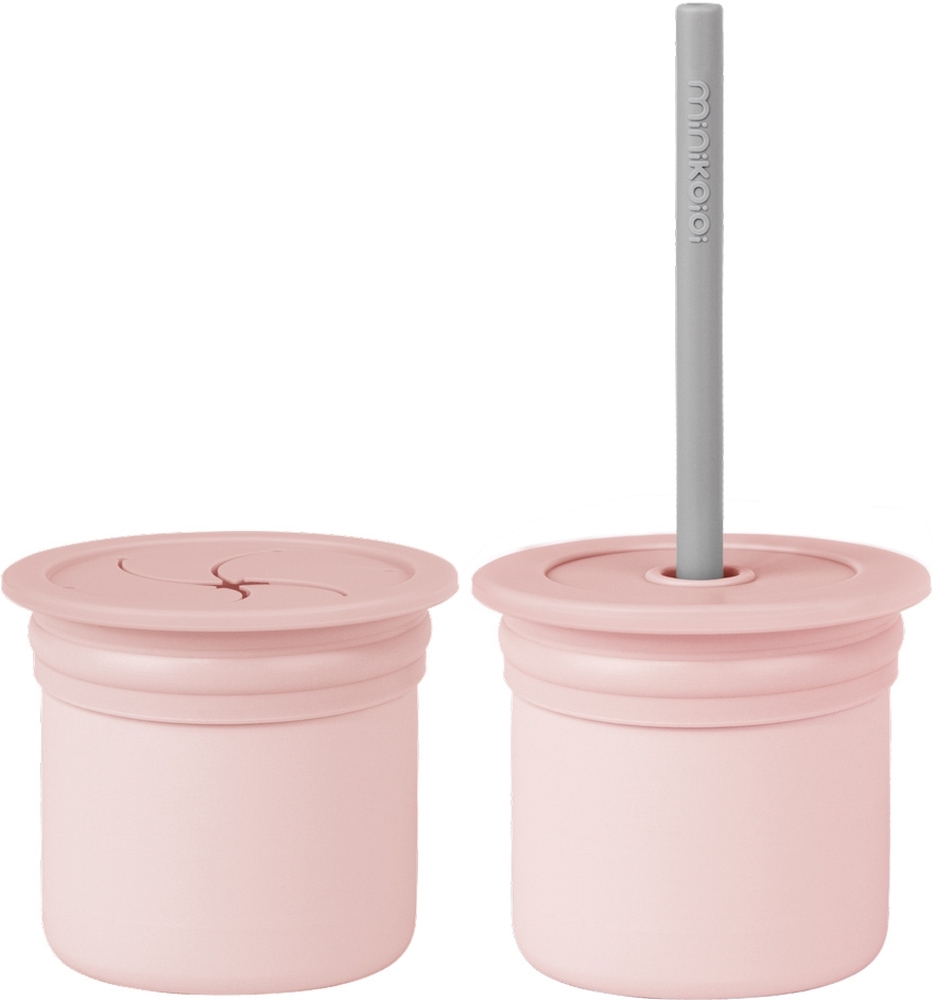Чашка-контейнер с силиконовой трубочкой MinikOiOi Sip+Snack - Pinky Pink-Powder Grey (101100108) фото 