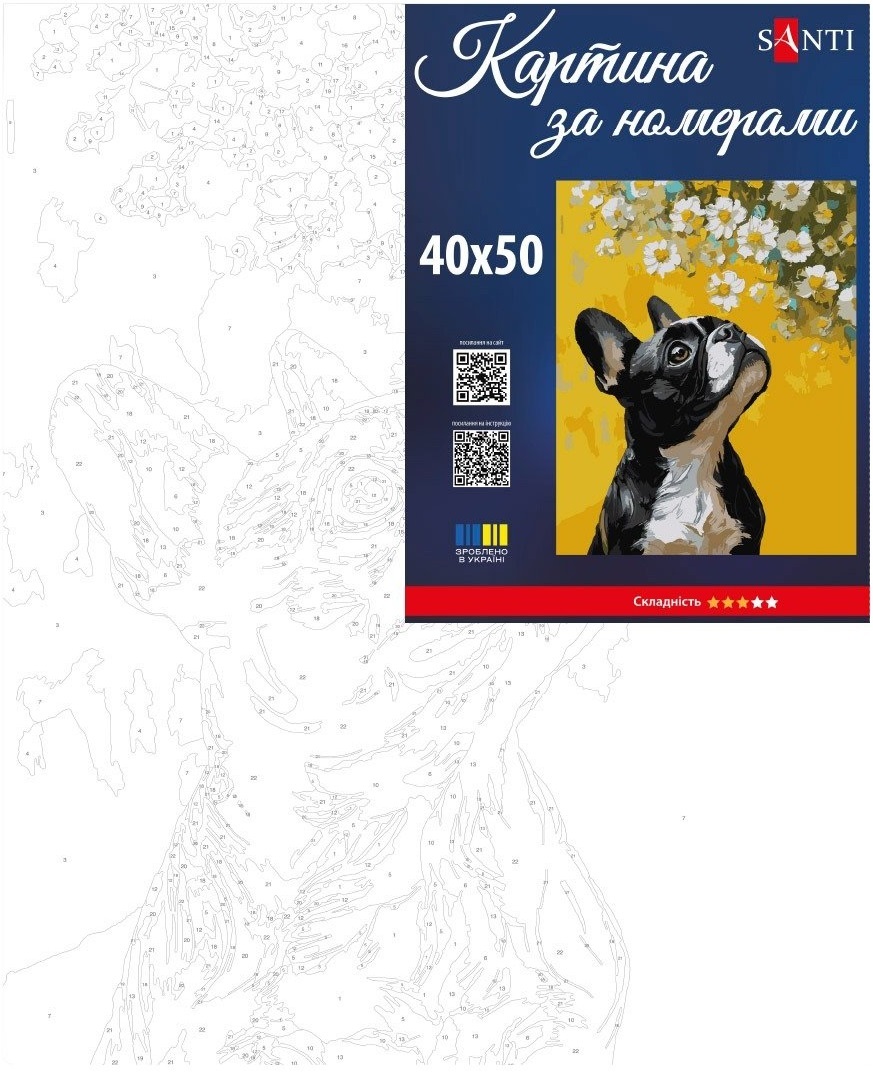 Картина за номерами Santi Бульдог і квіти 40х50 см (955746)фото2