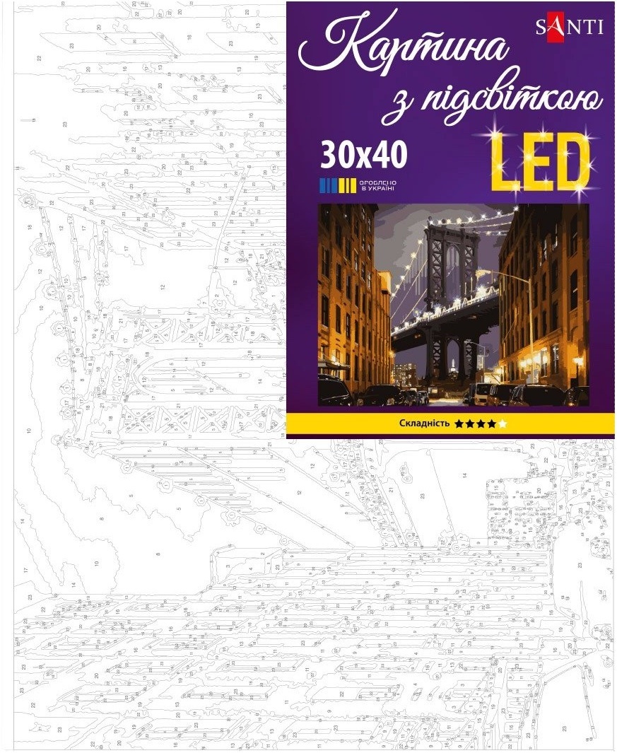 Картина за номерами Santi Брукленський міст 30х40 см LED підсвітка (956445)фото2