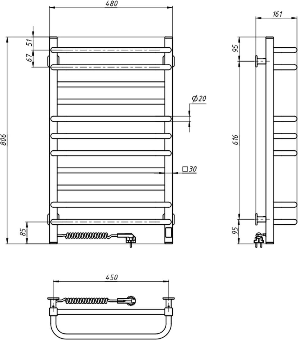 Полотенцесушитель Navin электрический Грандис, 800х480х161мм, белый (12-108153-4880) фото 2