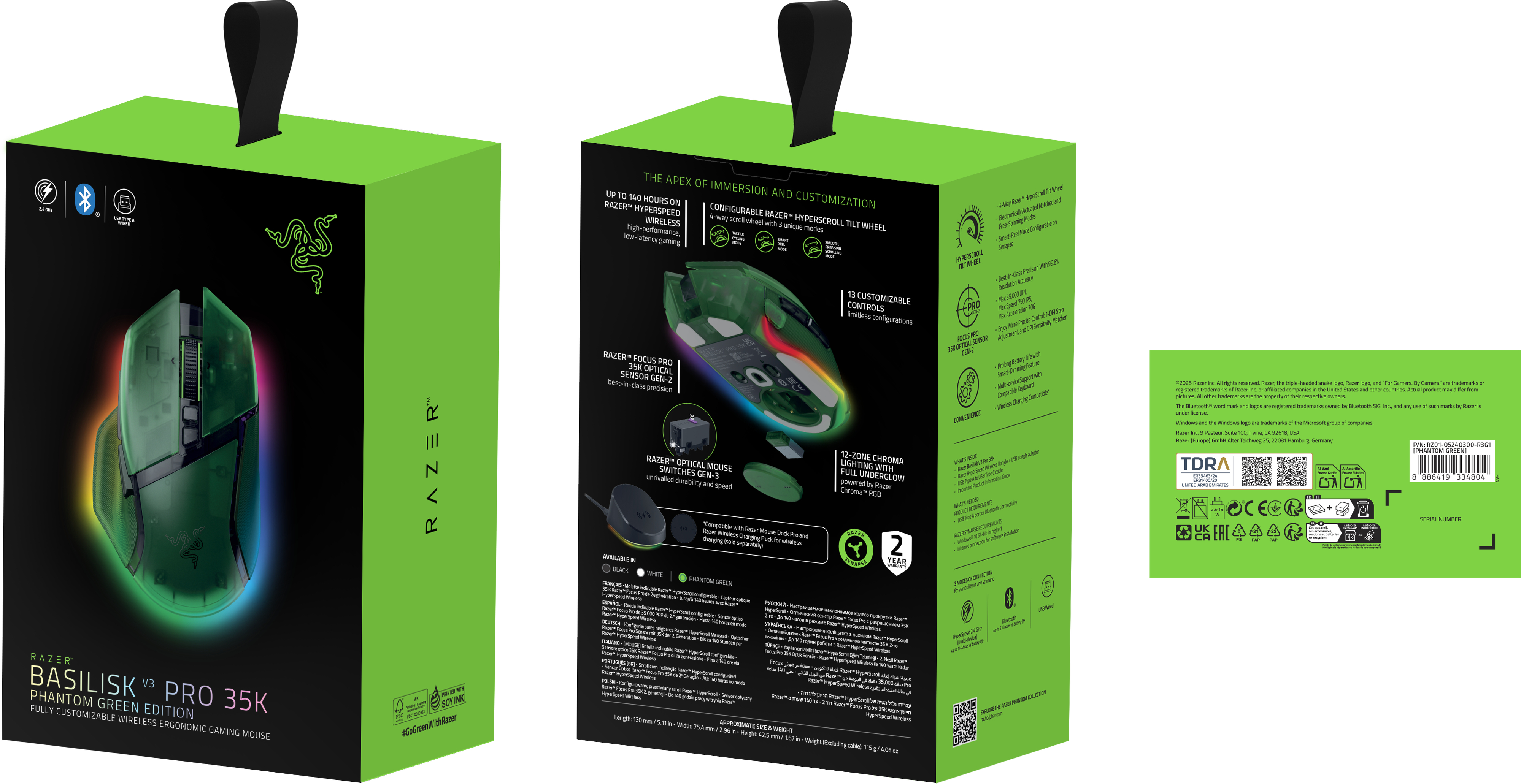 Игровая мышь Razer Basilisk V3 Pro 35К Phantom Green (RZ01-05240300-R3G1) фото 